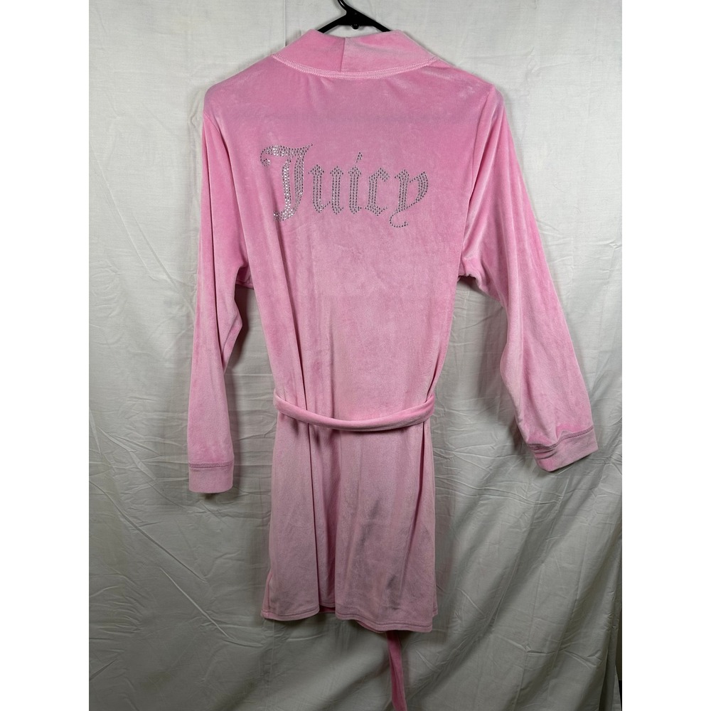 Juicy Couture Pink Velour Rhinestone Logo Robe Y2K Sleepwear S/M - Picture 6 of 9